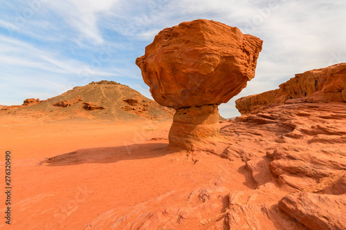 The Mushroom' rock formation at Timna Park in the southern Negev desert in Israel.