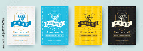 Oktoberfest flyers or posters retro typography vector templates design invitations beer fesival celebration.