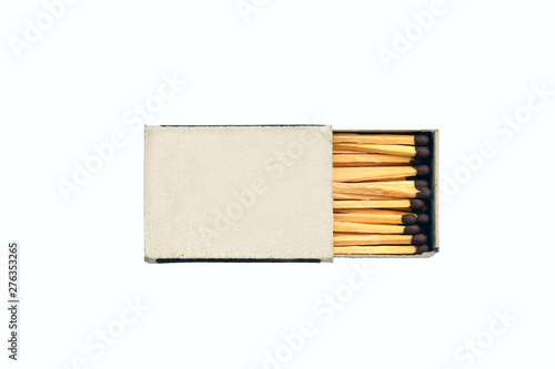 Wooden matches and matchbox isolated on white background