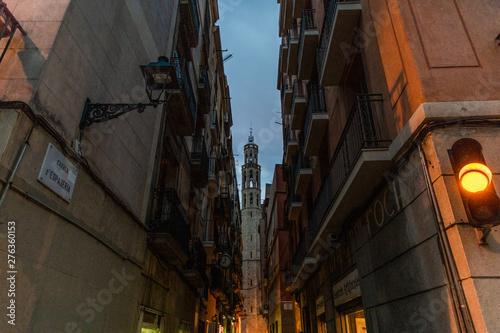 BARCELONA, SPAIN - April, 2019. Promenade and sculpture on the Barcelona streets