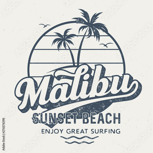 Malibu Sunset Beach - Vintage Tee Design For Printing