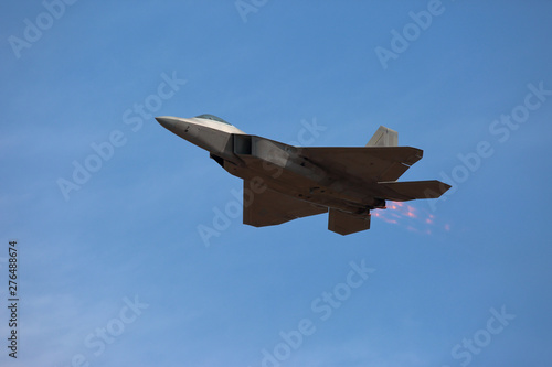 Hillsboro, Oregon \ USA - 21 September 2014: A US Air Force F-22 Raptor fly-by Hillsboro airshow