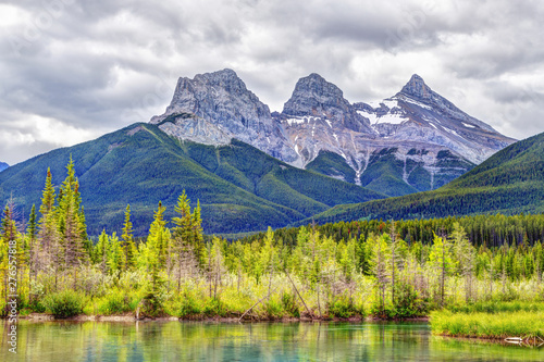 Three Sisters Mountain Peaks in the Canadian Rockies of Canmore, Alberta, Canada