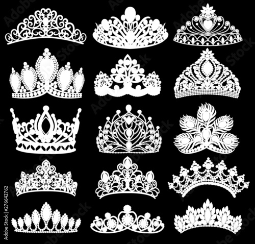 illustration set of silhouettes of ancient crowns, tiaras, tiara