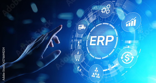 ERP - Enterprise resource planning business and modern technology concept on virtual screen.