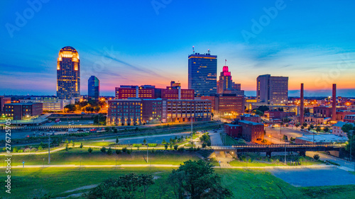 Winston-Salem North Carolina Downtown Skyline Aerial at Sunset