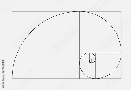 Golden ratio geometric concept. Fibonacci spiral. Vector illustration