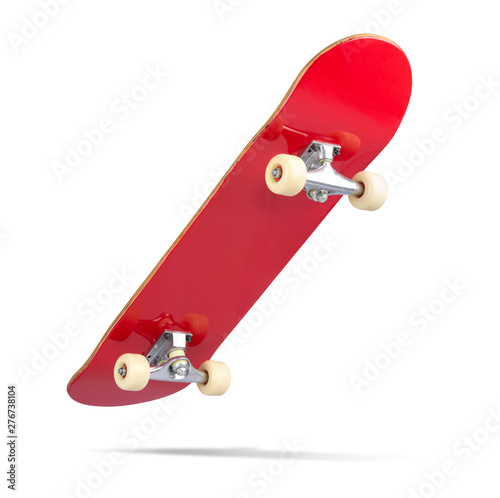 Red skateboard deck, isolated on white background. File contains a path to isolation