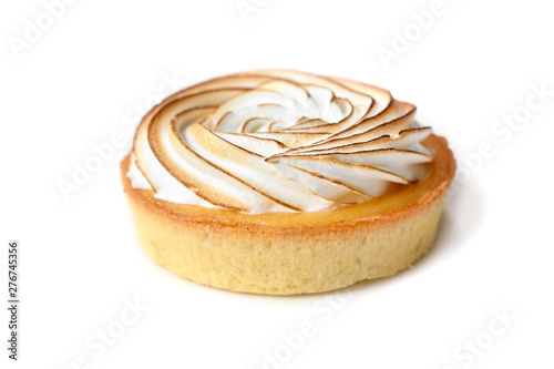 Lemon meringue tart on white background - isolated