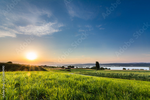 Lake Constance with sunset and sun rays