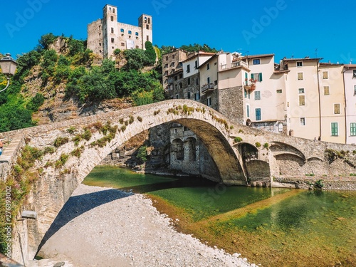 Venetian-style bridge in Dolceaqua, Italy, Bridge and the fortress