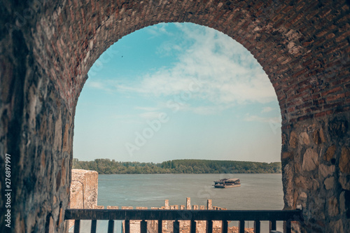 View from Medieval fortress in Smederevo, Serbia, on coast of Danube river.