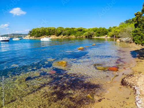 SAN CIPRIANU, FRANCE - AUGUST 3, 2014: View of the beach of San Ciprianu, Corsica.