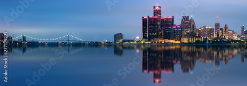 Detroit, Michigan skyline at night shot from Windsor, Ontario, USA