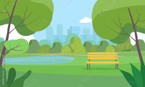 Landscape in city park . Vector flat style Illustration.