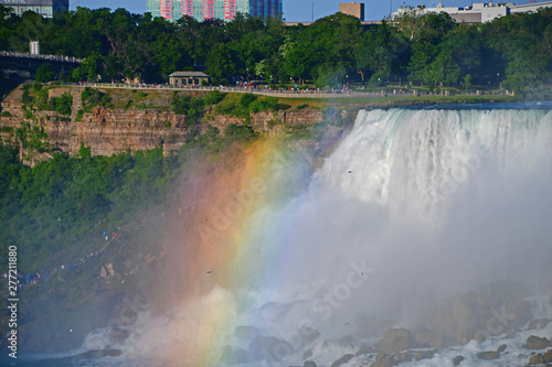 The American Falls with a rainbow as seen from Niagara Falls, Ontario, Canada