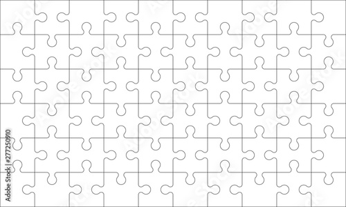 Puzzles grid - blank template. Jigsaw puzzle with 60 pieces. Mosaic background for thinking game is 10x6 size. Game with details. Vector illustration.