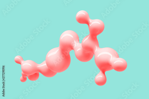 Abstract blue and pink three-dimensional background of many spheres separated from each other and resembling drops 3D illustration 3D rendering