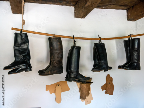 View on leather boots hanged