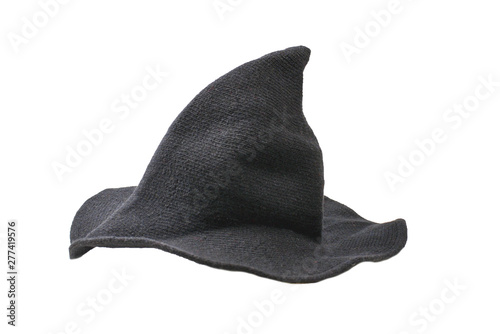 Witch wool hat isolated on white background. Halooween cloth.