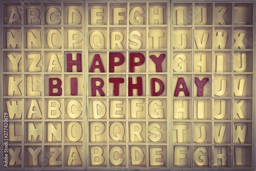 Happy Birthday wooden alphabet concept 