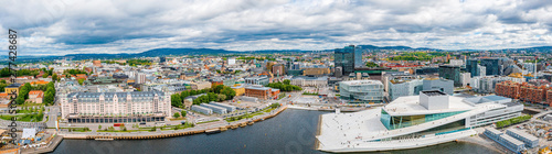 Aerial panoramic view of the Opera House and new business quarter. Oslo, Norway.