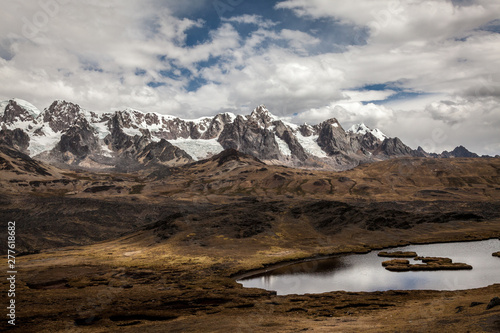 Vista of the snow covered Andes Mountains in Peru