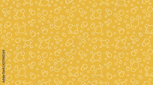 Bubbles vector seamless pattern with flat line icons. Yellow white color beer texture. Fizzy water background, abstract soda wallpaper