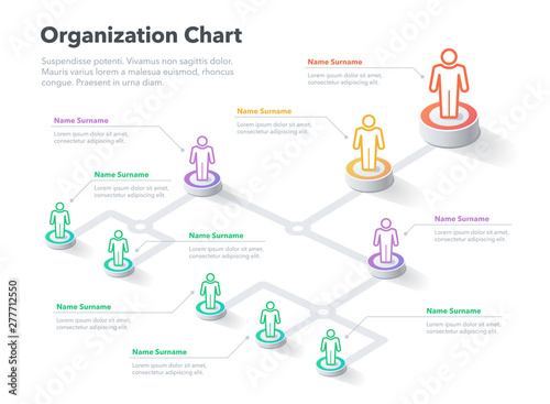 Modern simple company organization hierarchy chart template with place for your content. Easy to use for your website or presentation.