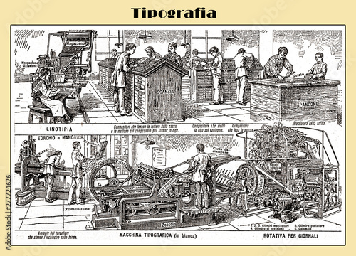 Typography table end 19th century from an Italian Lexicon with Italian explainations