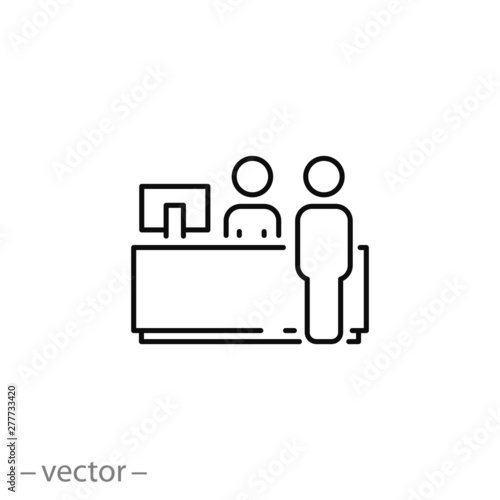 reception desk icon, customer service, counter, thin line symbol for web and mobile phone on white background - editable stroke vector illustration eps10