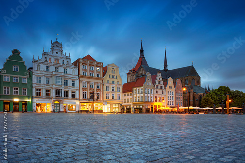 Rostock, Germany. Cityscape image of Rostock, Germany during twilight blue hour.