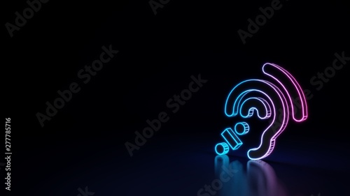 3d glowing neon symbol of symbol of assistive listening systems isolated on black background