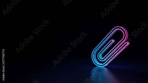 3d glowing neon symbol of symbol of attachment isolated on black background