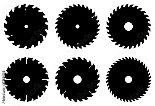 Circular saw blade for cutting wood. Flat icon. Silhouette vector