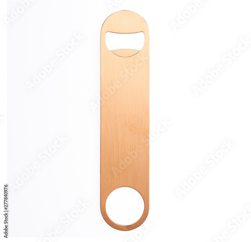 Stainless steel bottle opener or bar blade isolated on white background.