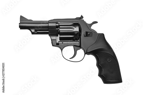 Pistol revolver isolate on white background. Black revolver gun isolated on white back.