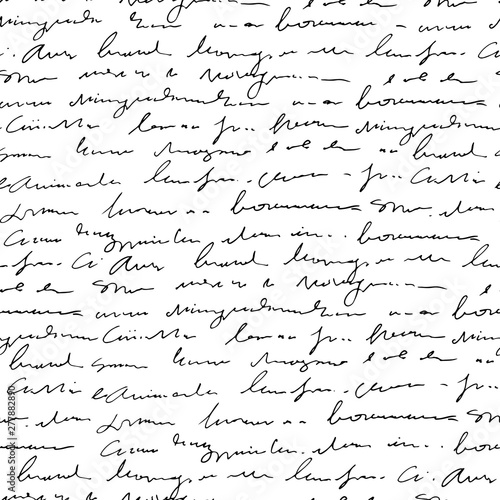 Handwritten abstract text seamless pattern, vector monochrome script background
