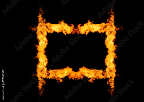 Flame in form of frame, burning square shape isolated on black