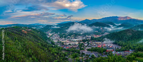 Gatlinburg, Tennessee, USA Downtown Skyline Aerial Panorama