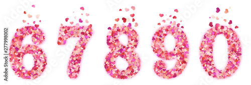 Set of Valentines Day colorful decorative hearts confetti numbers. Isolated on white background. EPS 10