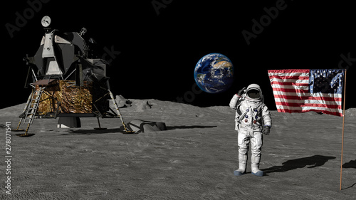 3D rendering. Astronaut saluting the American flag. CG Animation. Elements of this image furnished by NASA.