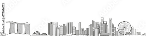 Singapore cityscape line art style vector detailed illustration. Travel background 