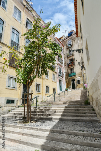 Traditional street with staircase in Alfama district