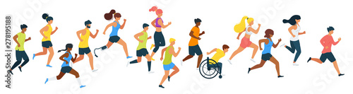 Marathon runners flat vector illustration