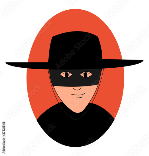 Zorro with mask, illustration, vector on white background.