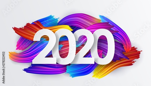 2020 New Year background of colorful brushstrokes of oil or acrylic paint