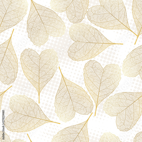 Seamless pattern with leaves.Heart-shaped leaves.Vector illustration.