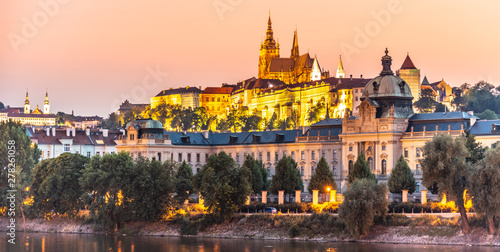 Prague Castle, seat of the President, and Straka Academy, seat of the Government, Prague, Czech Republic. Evening photography