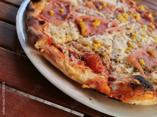 pizza with ham and corn